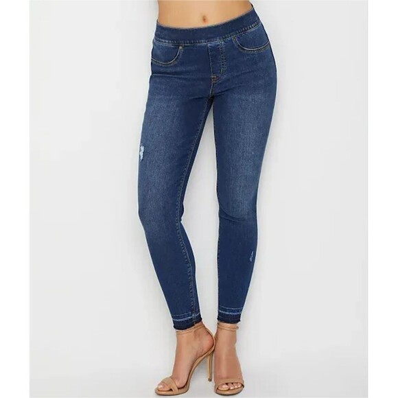 SPANX Denim - Spanx Skinny Jeans Stretch Denim Jeggings Blue Distressed Raw Hem Lift Pants M